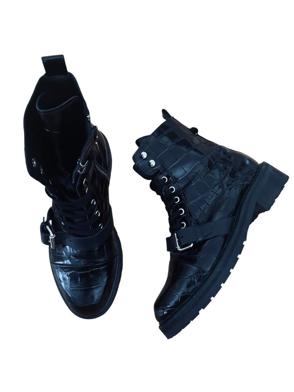 AllSaints Donita Croco Leather Combat Boots